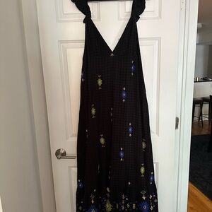 NWT Anthropologie Elegant Black Sleeveless Dress with Blue and Green Accents